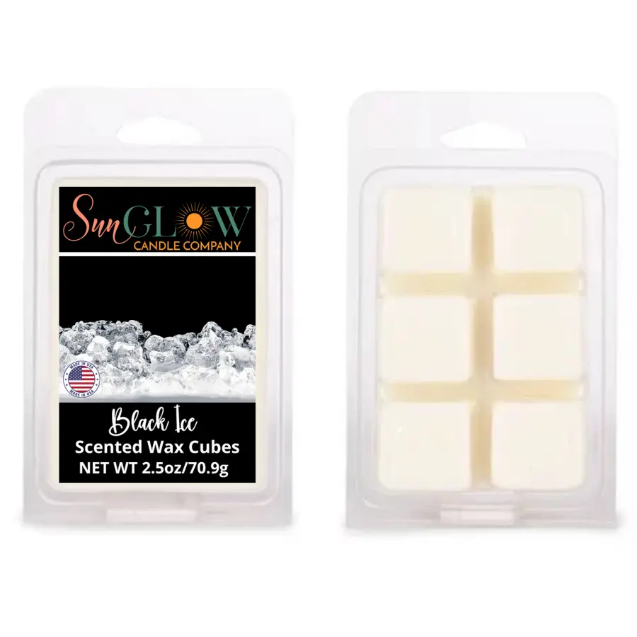 Sun Glow Candle Co |Black Ice| SCENTED WAX CUBES/MELTS- 1 PACK -2.5 OUNCES- 6 CUBES Aroma Decor Fragrance Freshener