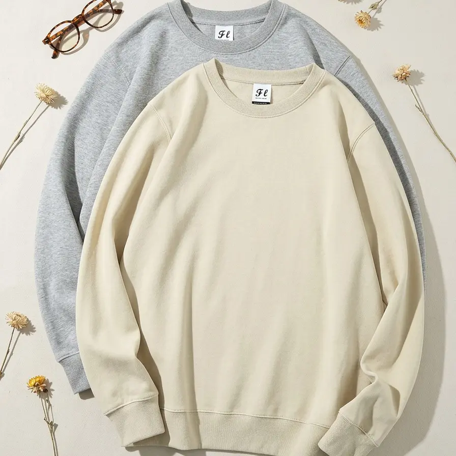 2 Pack Crewneck Sweatshirt Unisex Casual Streetwear Sweatshirt Cozy Long Sleeve Loose Fit  Solid Color Pullover Shirts Casual Minimalist Style Cotton Blend Relaxed Fit Oversized Tops Sizes S-5XL for Streetwear, Casual Daily Wear Layering Outfit