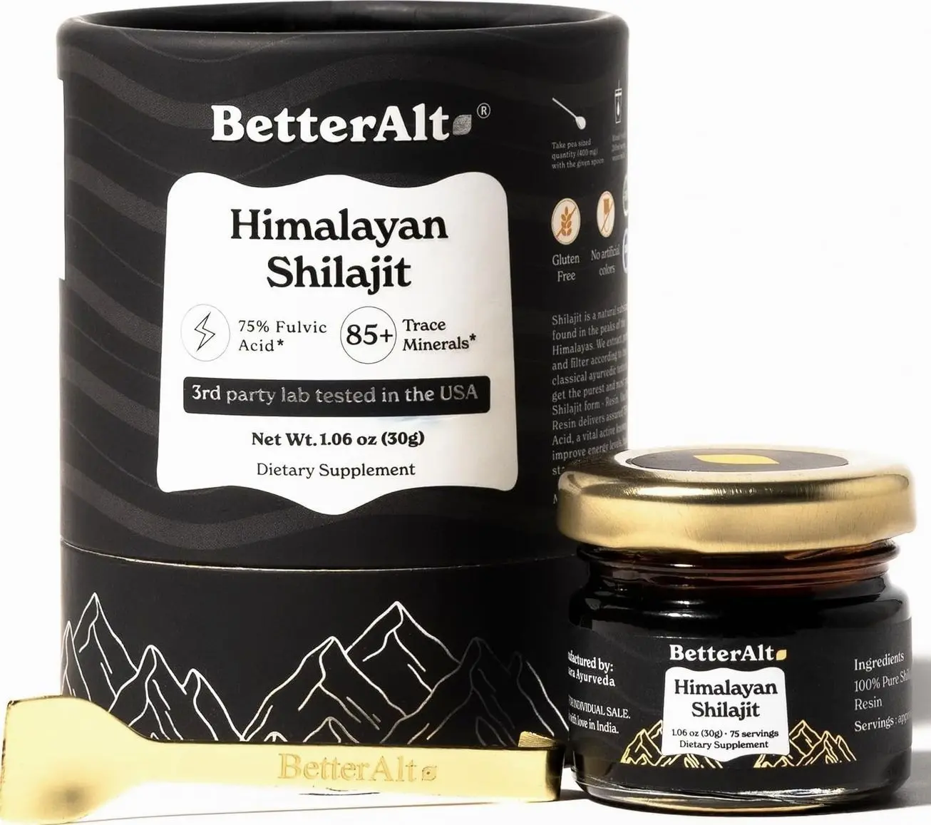 Better Alt Pure Himalayan Shilajit Resin Pack of 1 High Potency Gold Grade 150 Servings for Energy Boost & Immune Support, 85+ Trace Minerals, 75%+ Fulvic Acid, with Lab Test Report,400 mgundefined