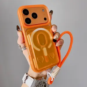 Slot Card Wallet For Magsafe Magnetic Candy Wrist Strap Clear Case For iPhone 13 14 15 16 17 Pro Max Plus Shockproof Cover