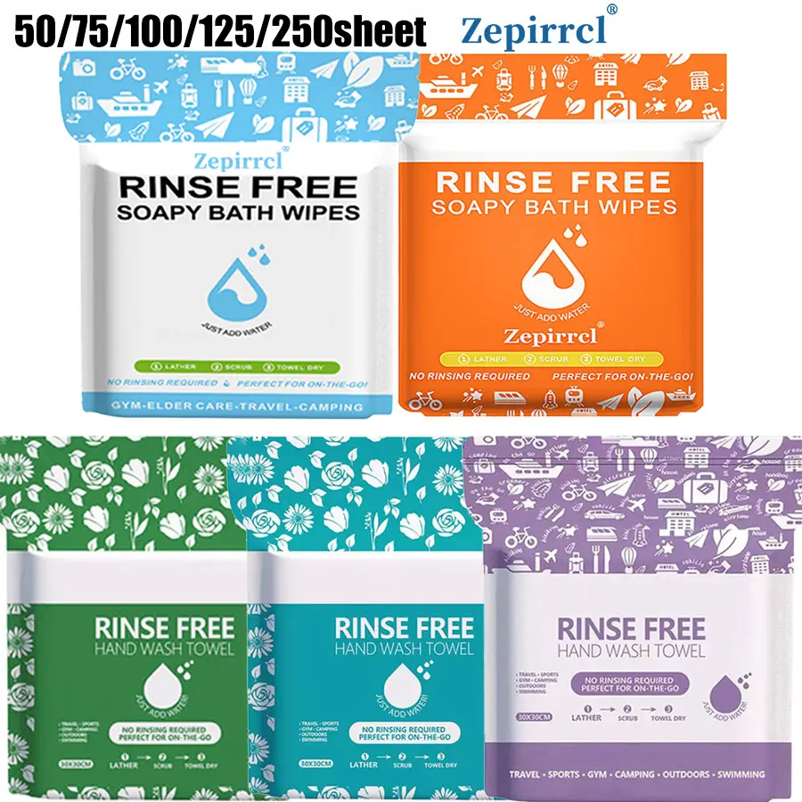 50/75/100/125/250 sheets, 11.81 × 11.81 inches. Disposable, no rinsing required shower soap cloth/bath towel for foaming showers; suitable for sensitive skin. Integrated shower cloth—just wet, rub to create foam, then dry; no shampoo or rinsing needed. Po