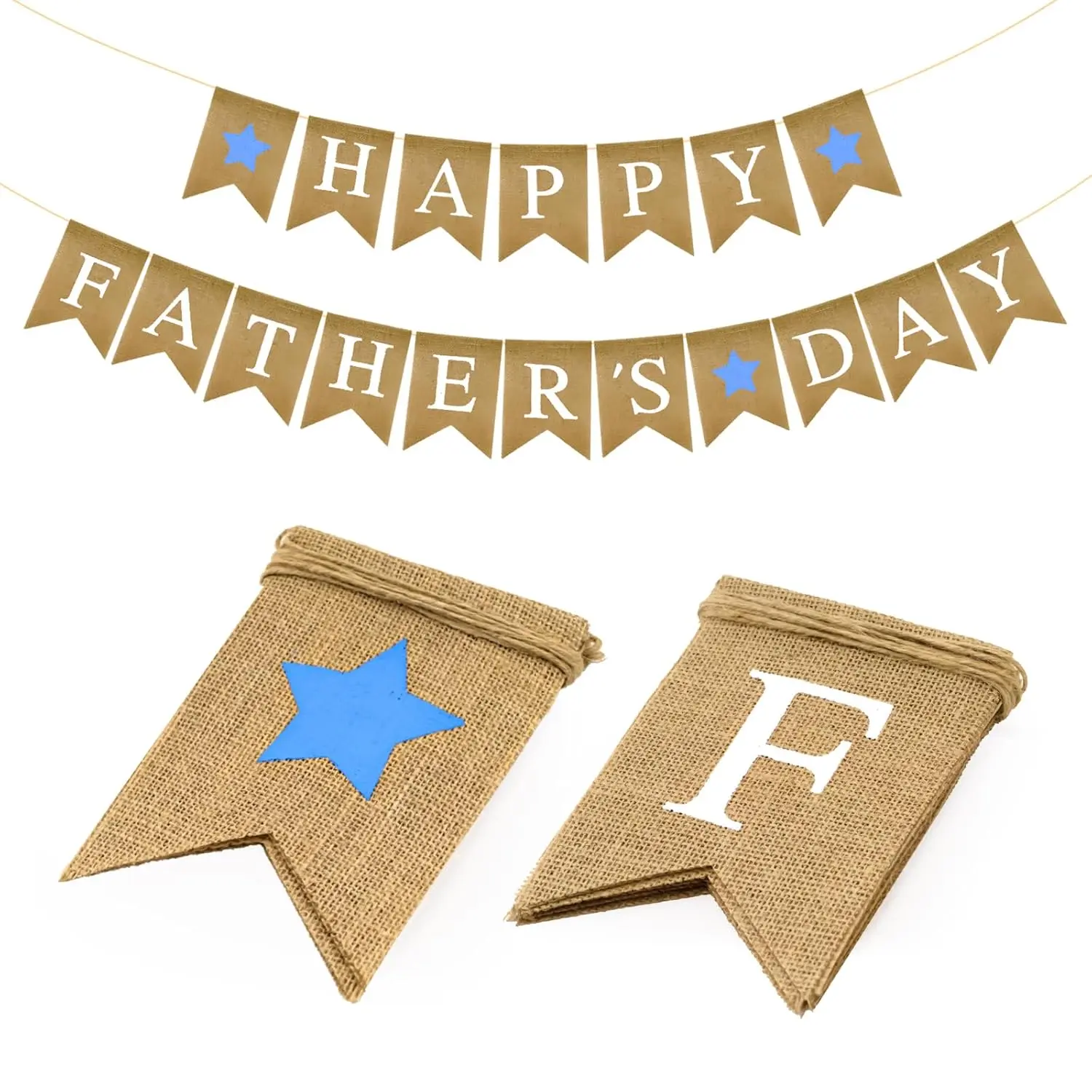 Vintage Father’s Day Burlap Banner with Blue Star Hanging Party Decoration