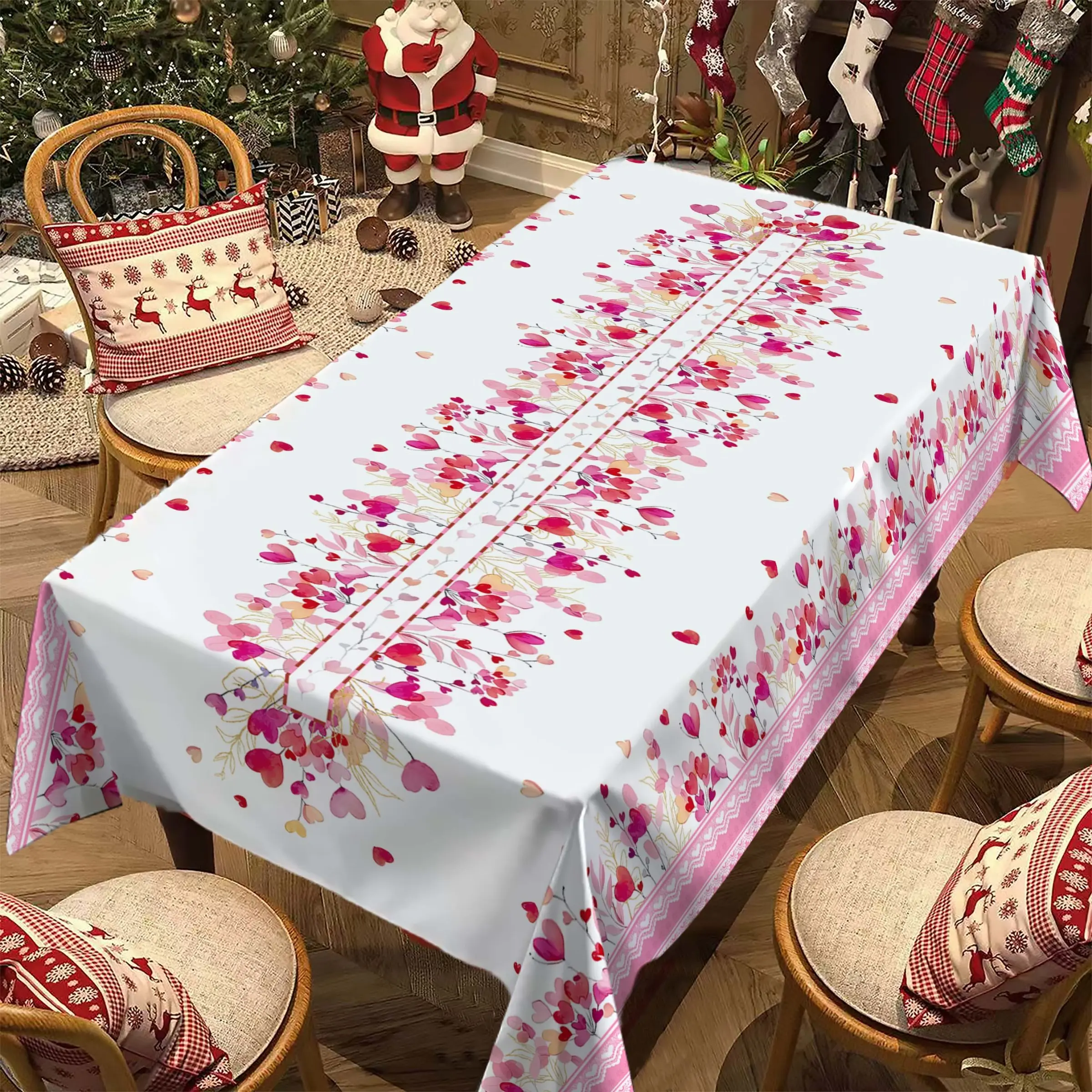Valentine's Day Tablecloth Rectangle Heart Design, Romantic Dining Decor for Valentine's Party & Couples Dinner, Best Valentine Gift