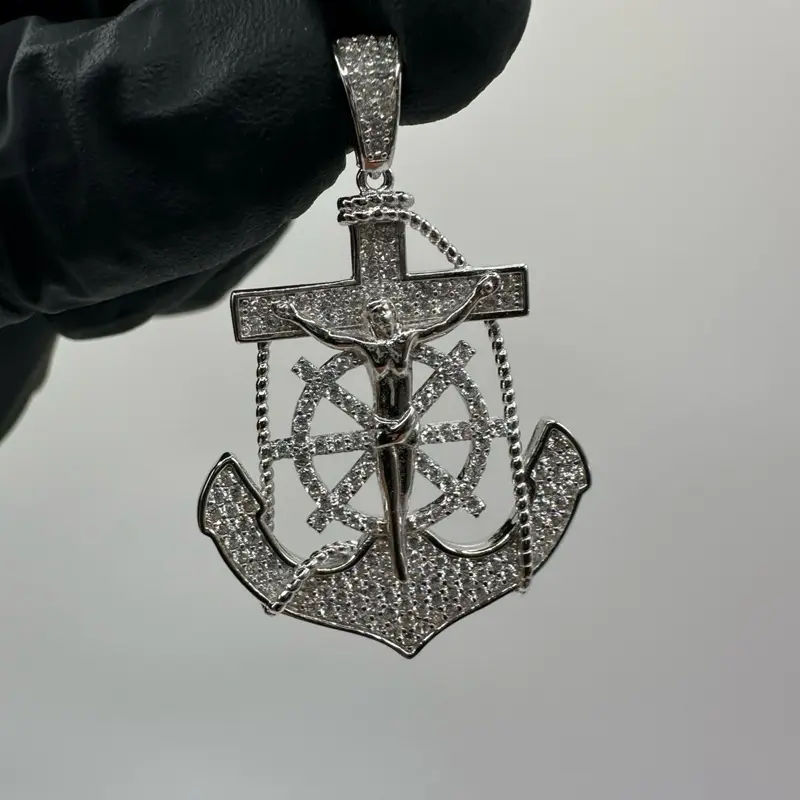 Anchor Cross Crucifix Pendant in 925 Sterling Silver