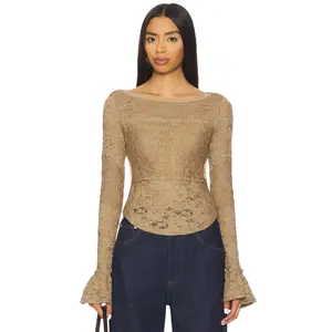 Free People Lace Layering Long Sleeve in Dutch Cocoa