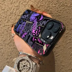 Colorful Silvery graffiti black purple comic suitable for iPhone 15/14/13/12/11/XS/XR/X/8/7/Plus/Pro Max frosted phone case trendy and fashionable