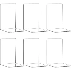 6 Pcs Acrylic Bookends Clear Book Holders for Shelves, Book Organizer With 24 Pcs Silicone Non-Slip Mats for Library Office School (5 * 5 * 7.3 in 3mm Thickness 3 Pairs/ 6 Pcs)