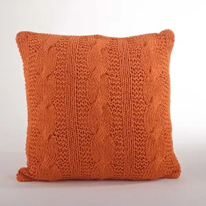 SARO 1020.TG20S 20 in. Cable Knit Design Down Filled Cotton Throw Pillow Tangerine