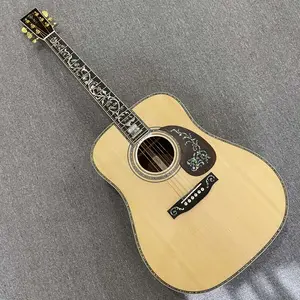 Luxurious D45 acoustic guitar - solid spruce top, exquisite fingerboard inlay, hollow body, 20 frets, ebony fingerboard