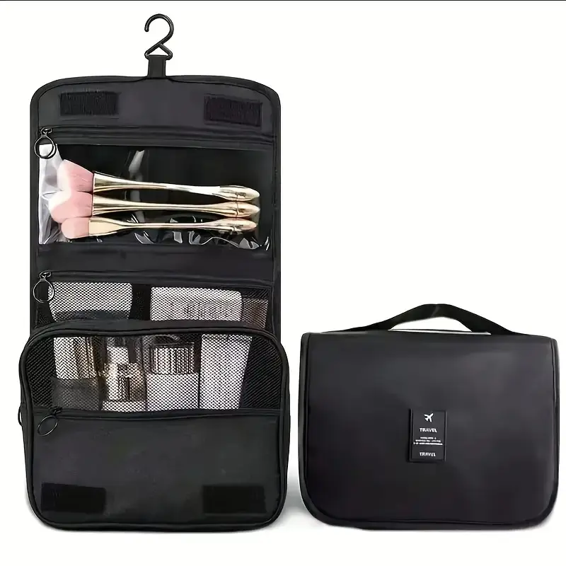 Hanging Travel Toiletry Bag – Foldable Makeup Organizer with Multiple Compartments, Portable Storage for Trips & Daily Use brush bag