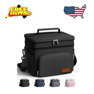 Insulated Lunch Bag with 4 Pockets for Men & Women, Adjustable Strap, Medium, Black, 10.2"×6.9"×8.5"