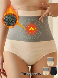 Three-Pack High-Waist Belly Control Pants for Women, Skin Tone, Postpartum Invisible Strong Waist Cinch Butt Lift Triangle Underwear