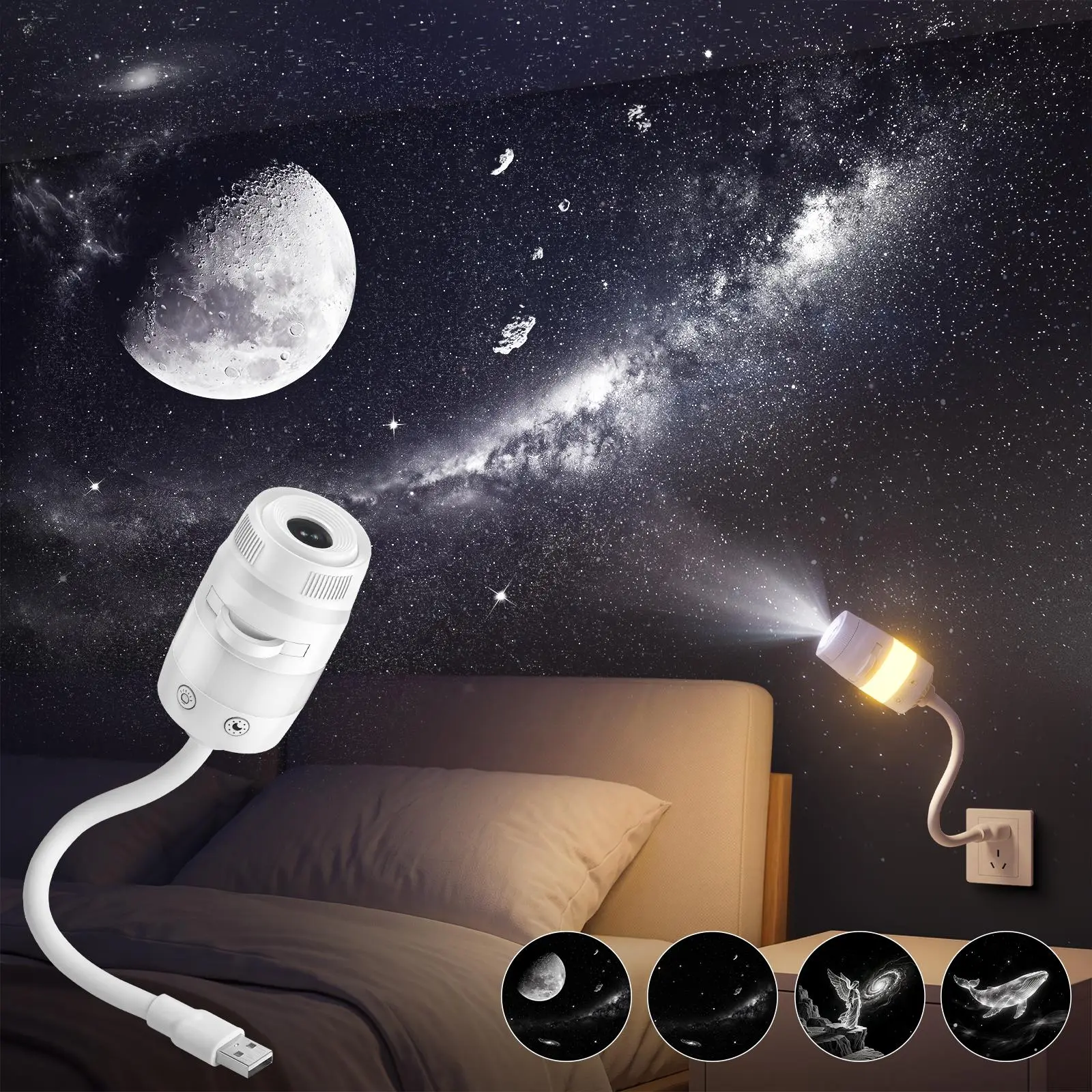 Afootry Projector Night Light, USB Star Projector with Adjustable Brightness, 360° Rotating Ceiling and Wall Projection Lamp, Room Decor Gift for Birthday, Holiday, Party and Bedroom(4/13Slides)