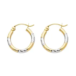 14K Two-Tone Diamond-Cut Hoop Earrings (15mm)