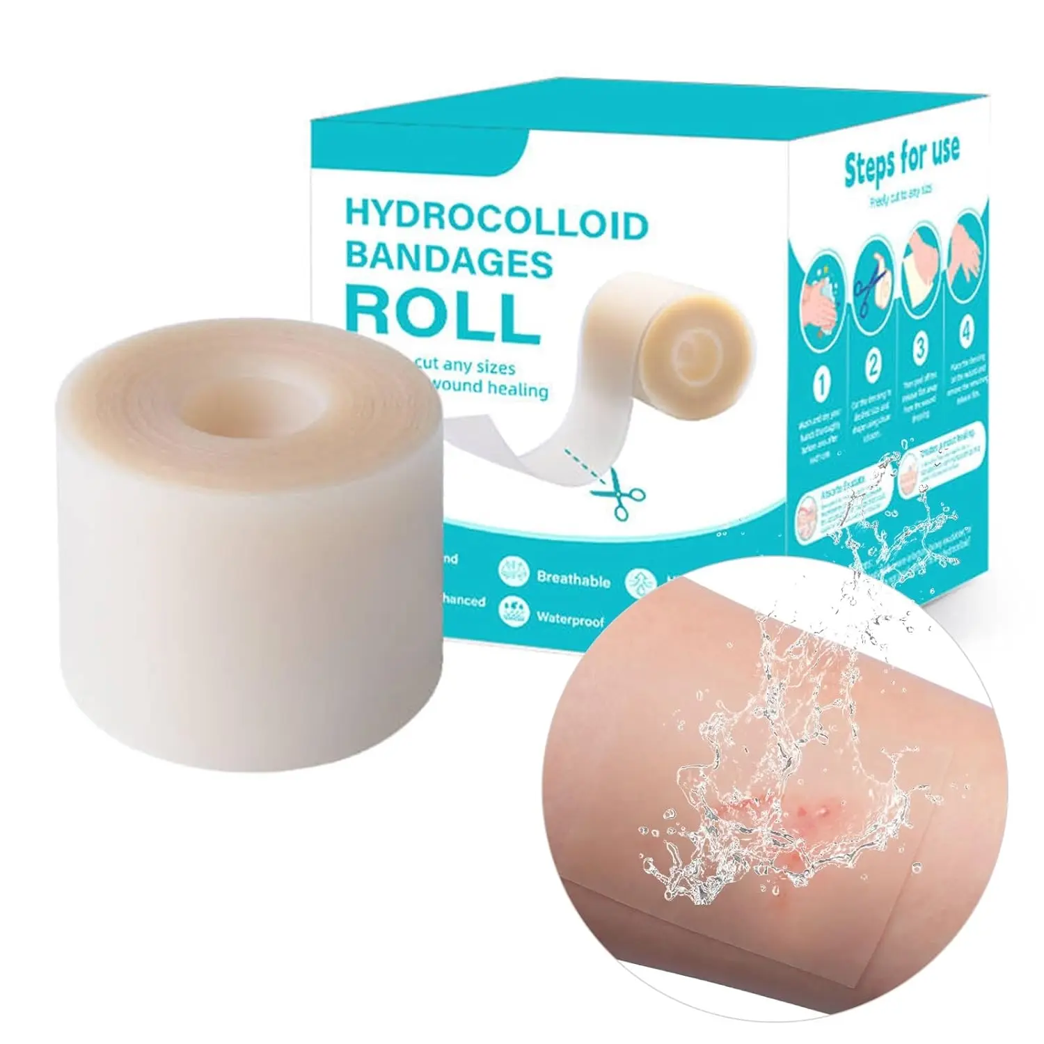 Sterile Self-Adhesive Hydrocolloid Wound Care Roll -  1.5m-(1.96''*60'') Roll (60"x1.96") - Cuttable, Portable, Gentle, Breathable First Aid Dressing for Blister Healing, Wound Protection