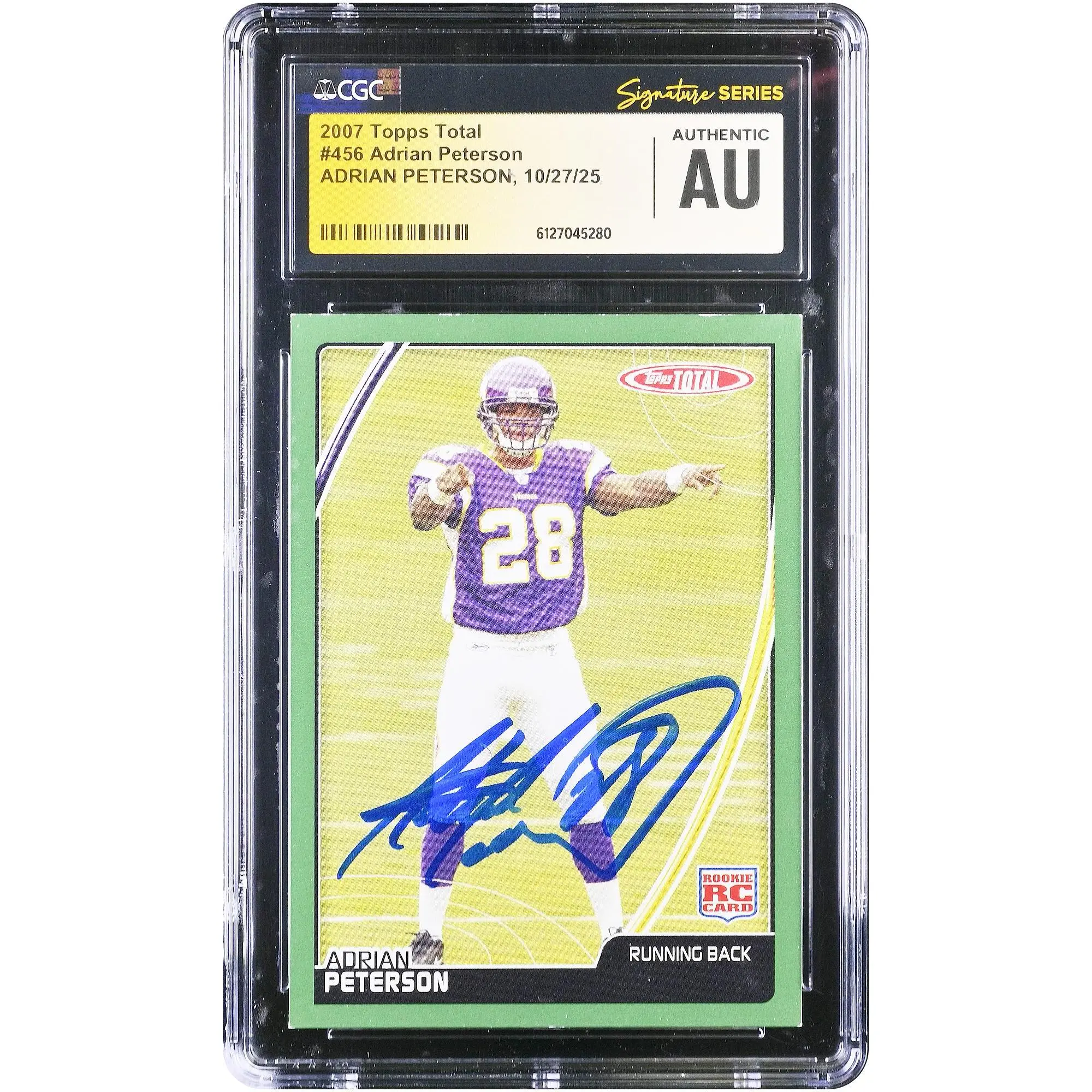 Adrian Peterson Minnesota Vikings Autographed 2007 Topps Total #456 CGC Fanatics Witnessed Authenticated Rookie Card - Fanatics Authentic Certified