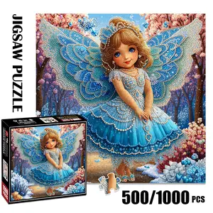 1pc 1000 piece adult puzzle 58x58cm Sparkling Fairy with Blue Wings in Enchanted Forest 500 pieces paper jigsaw puzzle suitable for DIY creative games for adults and families, birthday and holiday s