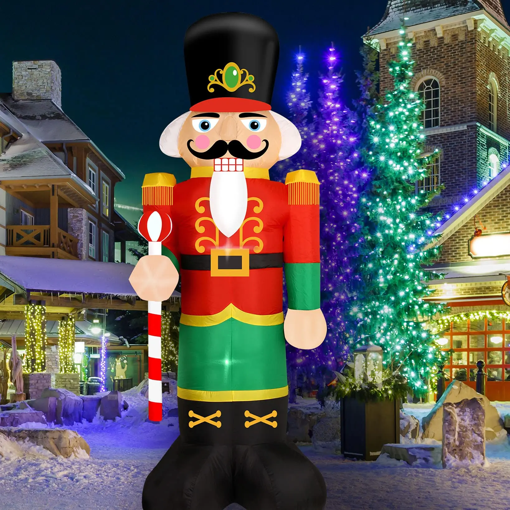 8 Feet  Christmas Inflatable Nutcracker Lighted Blow Up Christmas Yard Decoration with Built in Fan and Anchor Ropes (02-Nutcracker)