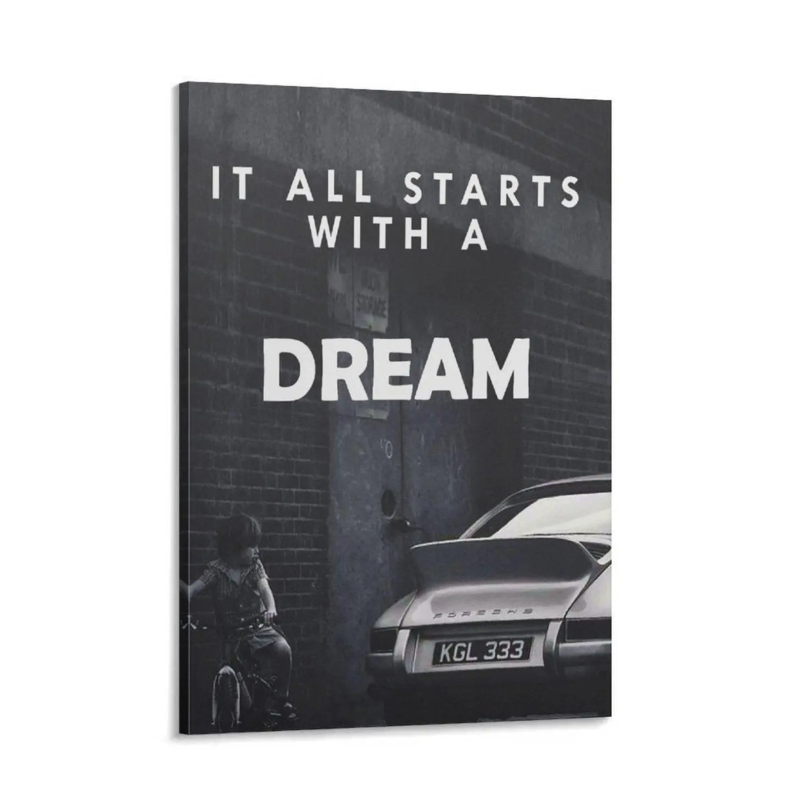 Inspirational 911 Car Poster Digital Download - "It All Starts with A Dream" Quote Print, Modern Home Decor Painting for Room, Bedroom Wall Art, Gift for Car Enthusiasts