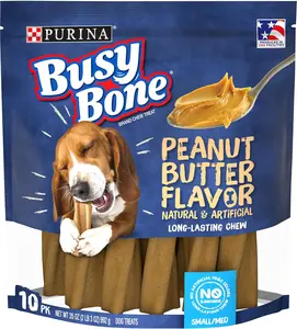 Purina Busy Bone Peanut Butter Dog Chews – Long Lasting, Small/Medium Breed Adult Treats, 10-Count Made in USA