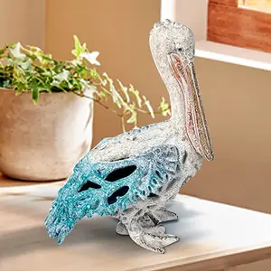 Pelican Statue Coastal Beach Home Decor with Blue Coral Accents and Detailed Features for Stylish Decoration