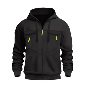 Men’s Zip Up Hoodie Jacket Multi Pocket Casual Sports Sweatshirt Loose Fit Outerwear 2026