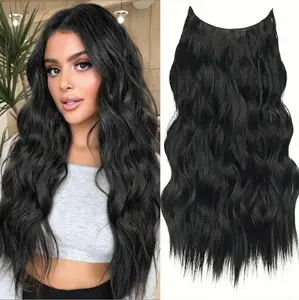 [Plodon] Natural Black Clip-in Hair Extension — 24/20/16 Inches | Single-Piece (5-Clip) Set | Natural, Silky-Smooth Texture | Seamless Blending Effect | Long Wavy Hairpiece