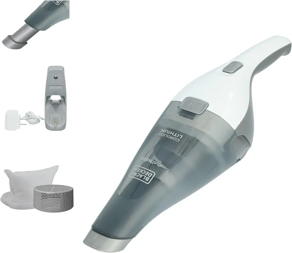Black & Decker White 8V Cordless Vacuum Cleaner with Accessories for Efficient Cleaning