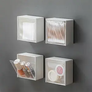 Wall-Mounted Storage Box, Plastic Bathroom Organizer, Home Multi-Functional Storage, Lightweight Design, Suitable for Cotton Swab Accessories