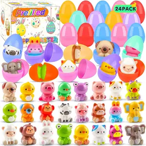 24 Pack Prefilled Easter Eggs with Animal Squishy Toys,Easter Eggs Filled for Egg Hunt,Easter Party Favors for Kids,Easter Classroom Prizes, Easter Basket Stuffers