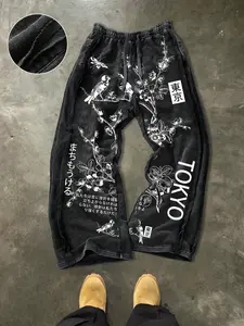 Men's Casual Cotton Pants, Tokyo Print, Drawstring Waist, Street Style, Streetwear, Ankle Length, All Seasons, Perfect for Daily Wear and Gifts
