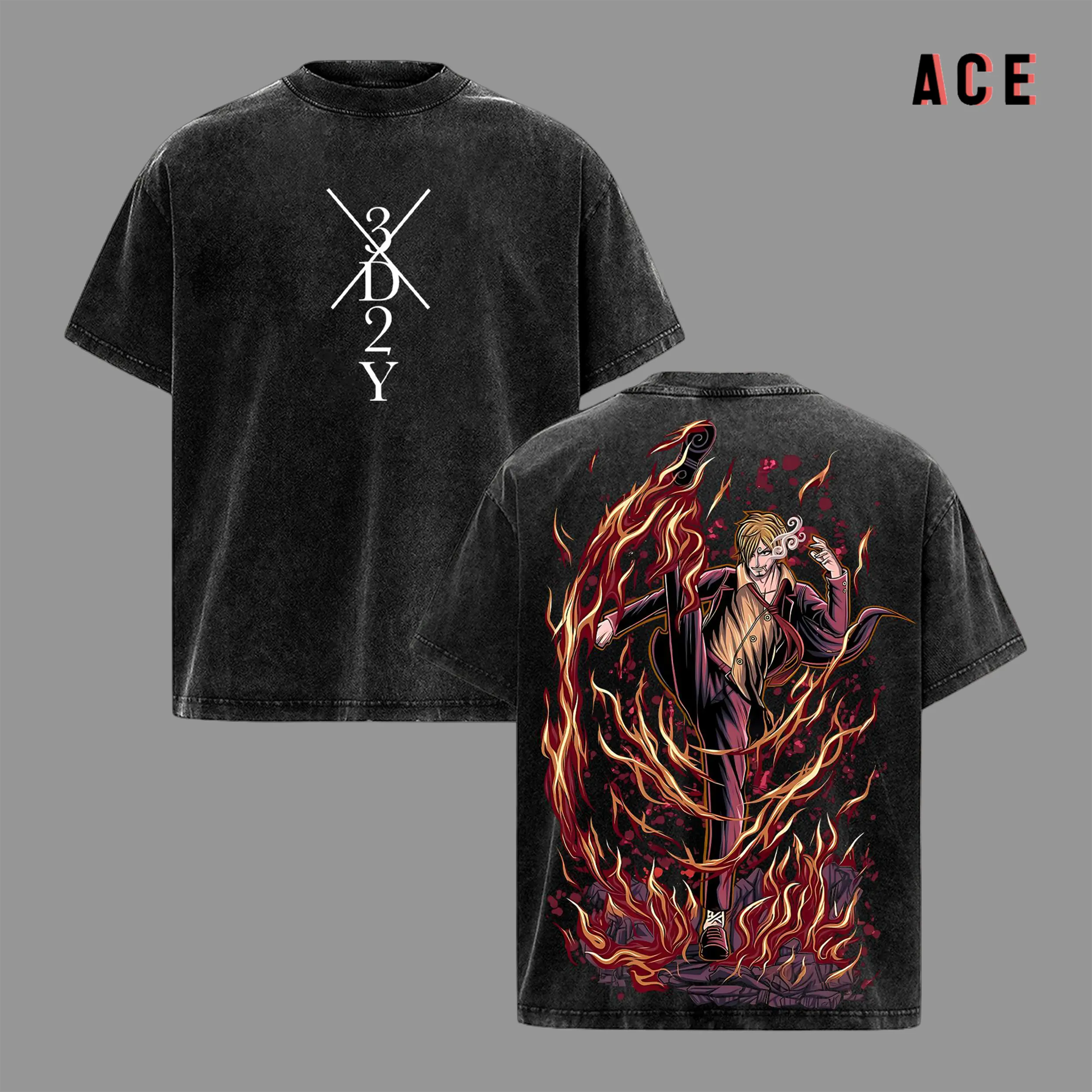 Sanji - One Piece Anime Merch Washed Graphic Tee Oversized Tshirt Shirts Men Streetwear Gift for Men