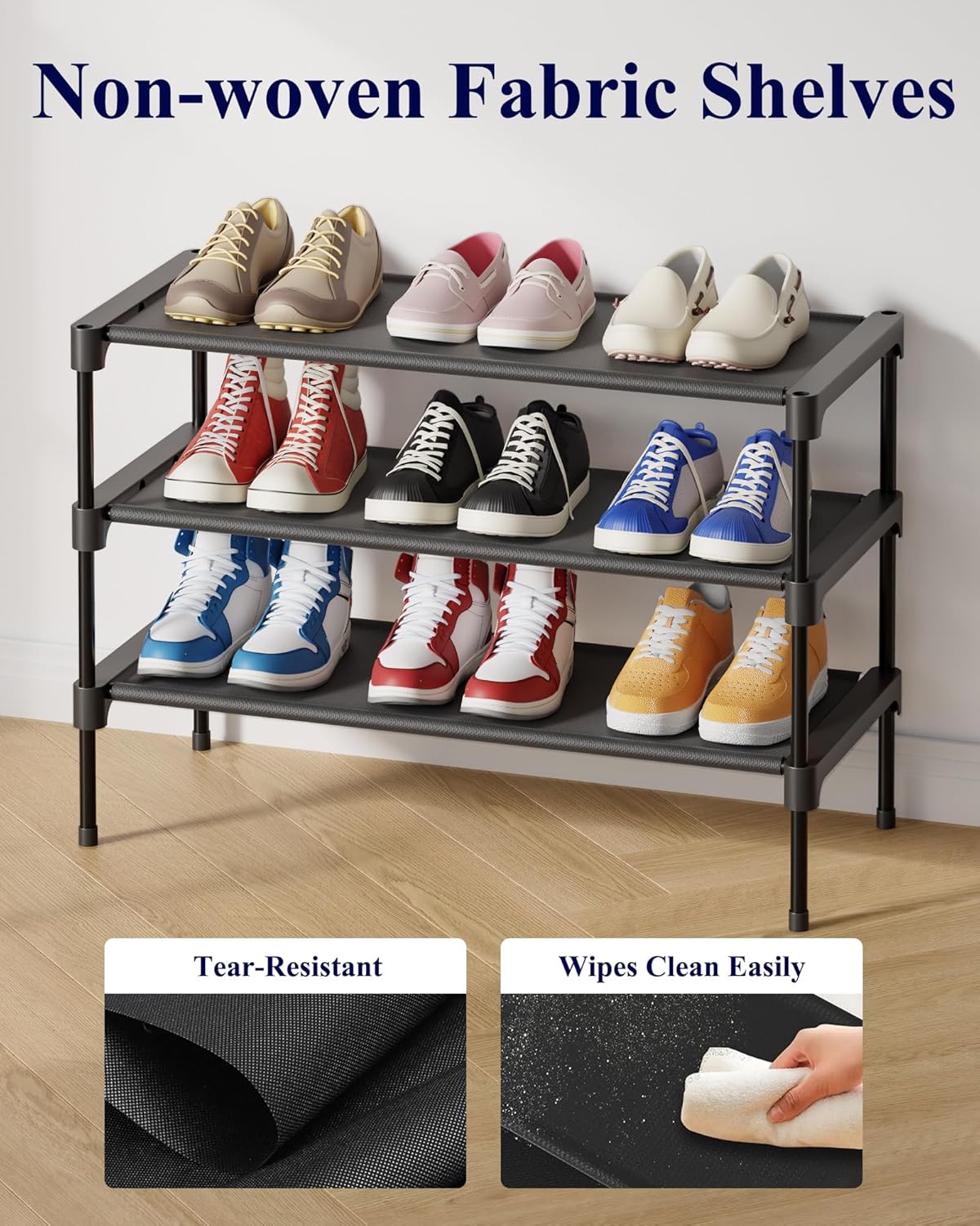 3-Tier Shoe Rack Organizer – Stackable Closet & Entryway Shoe Storage Shelf for Garage, Hallway & Bedroom, Space-Saving Shoe Stand 27.5" Wide, Black 3-Tier Shoe Rack Organizer – Stackable Closet & Entryway Shoe Storage Shelf for Garage, Hallway & Bedroom, Space-Saving Shoe Stand 27.5" Wide, Black