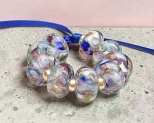 9 Pastel Drift Shimmer Lampwork Beads Set SRA