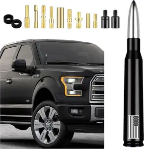 American Flag Bullet Antenna,Truck Exterior Decoration Accessories[New Upgrade Flag Design] Antenna Replacement for SUV Truck Most Auto Cars Antenna Accessories (Silver)