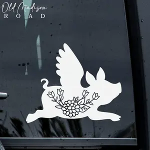Flying Pig Decal - Pig and Flower Decal - Country Decal - Pig Car Decal - Pig Car Sticker - Country Girl Decal - Country Girl - Truck Decal