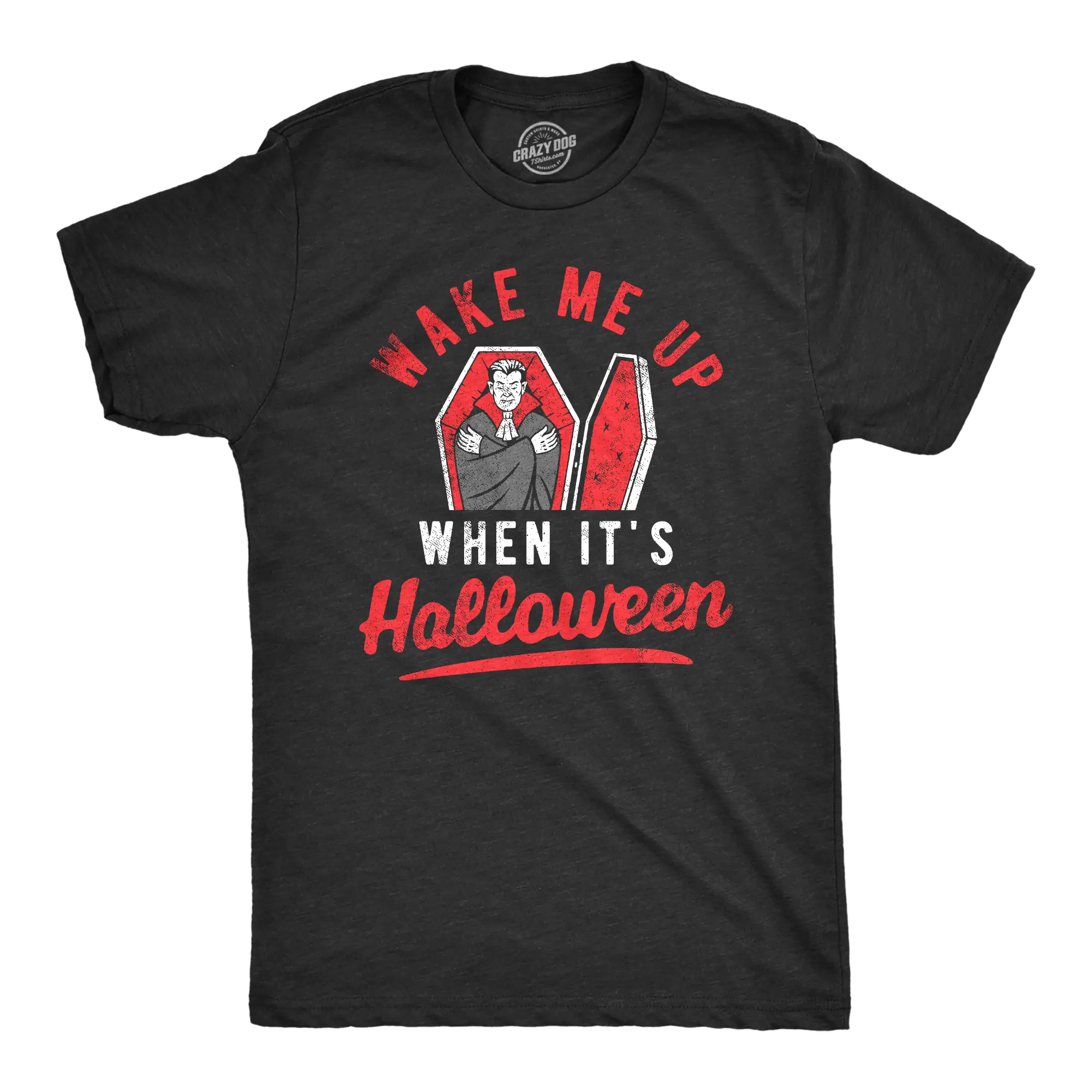 Mens Wake Me Up When Its Halloween T Shirt Funny Vampire Spooky Season Lover Tee for Guys Mens Funny T Shirts Cool Vintage Fashion T-Shirt Gift Classic Menswear Halloween Apparel for Men Novelty Tees for Guys Black -