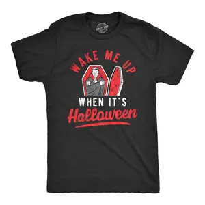 Mens Wake Me Up When Its Halloween T Shirt Funny Vampire Spooky Season Lover Tee for Guys Mens Funny T Shirts Cool Vintage Fashion T-Shirt Gift Classic Menswear Halloween Apparel for Men Novelty Tees for Guys Black -