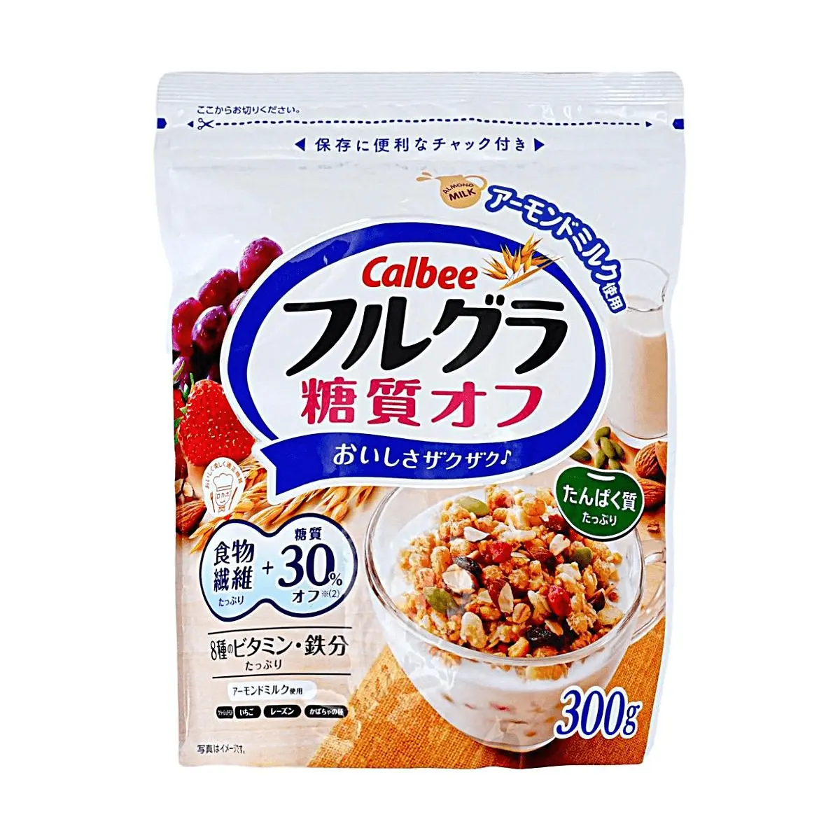 Calbee Frugra Reduced Sugar Fruit Granola Cereal 300g - Healthy Breakfast Oatmeal with Dried Fruits, Low Sugar Formula, 30% Less Sugar