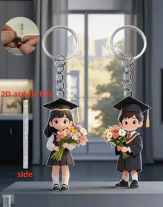 Couple Graduation Keychain (Boy & Girl Set) 2D Flat Cute Acrylic Graduation Keychain, Lightweight Smooth Pendant for Backpack & Car Keys, Unisex Graduation Gift