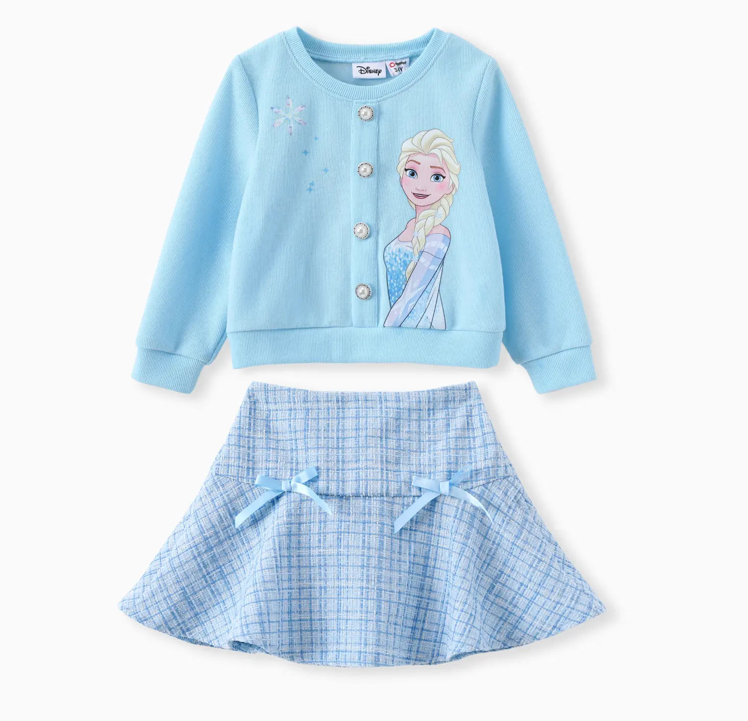 Disney PatPat Princess Ariel Little Mermaid Toddler Girls 2-Piece Pearl Button Knit Top & Tweed Skirt Set for Ages 2-9 Years Cute Minnie SpringGlowUp RefreshedLook Clothing Outfits