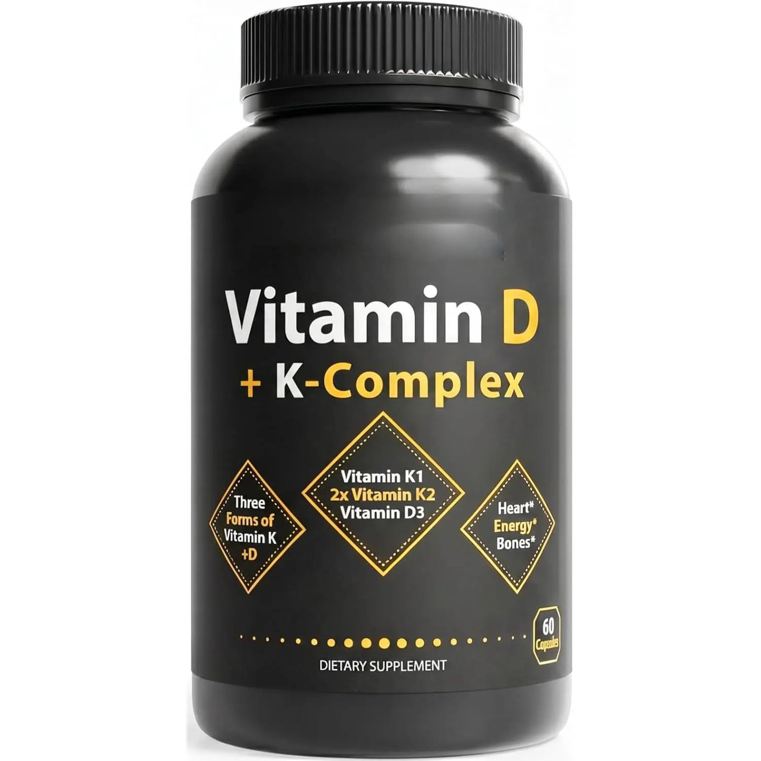 Vitamin D3 with K2 Complex — 5,000 IU D3 + Full K-Complex (K1, MK-4, MK-7) + FOS — Bone, Heart & Immune Support — Vegetarian, USA Made, 60 Capsules
