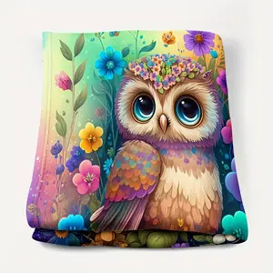 1Pc Digital Printed Blanket Featuring Owl And Floral Elements, Suitable For Office, Sofa, And Bedroom As A Versatile Portable Throw