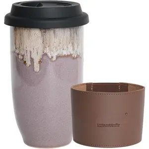 Ceramic Travel Coffee Cup with Lid, 16 Oz, Portable Coffee Mug for  Cup Holder, Microwave and Dishwasher Safe, Reactive  (Deep , 16 Oz)