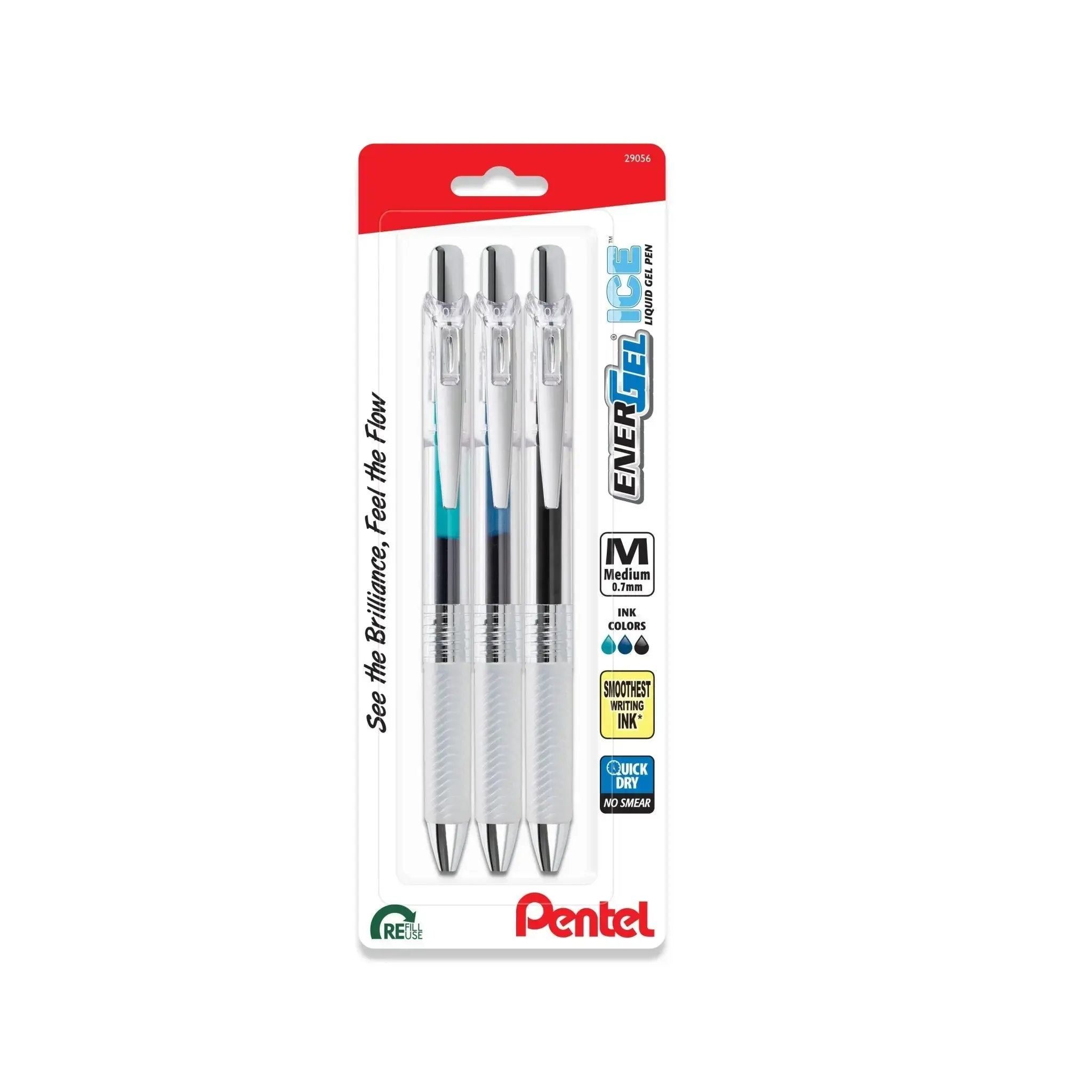 EnerGel RTX ICE Retractable Liquid Gel Note Taking Pens - 3-Pack, 0.7mm Metal Tip, Assorted Ink, Transparent Barrel, Smooth Writing, Precise Office Stationery for Computers & Office Equipment