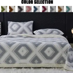 Geometric Iontic Diamond Blanket 1pc, Queen/king Size, Thick Double-Sided Velvet, Luxurious Embossed Pattern, Soft and Breathable, Thermal Insulation