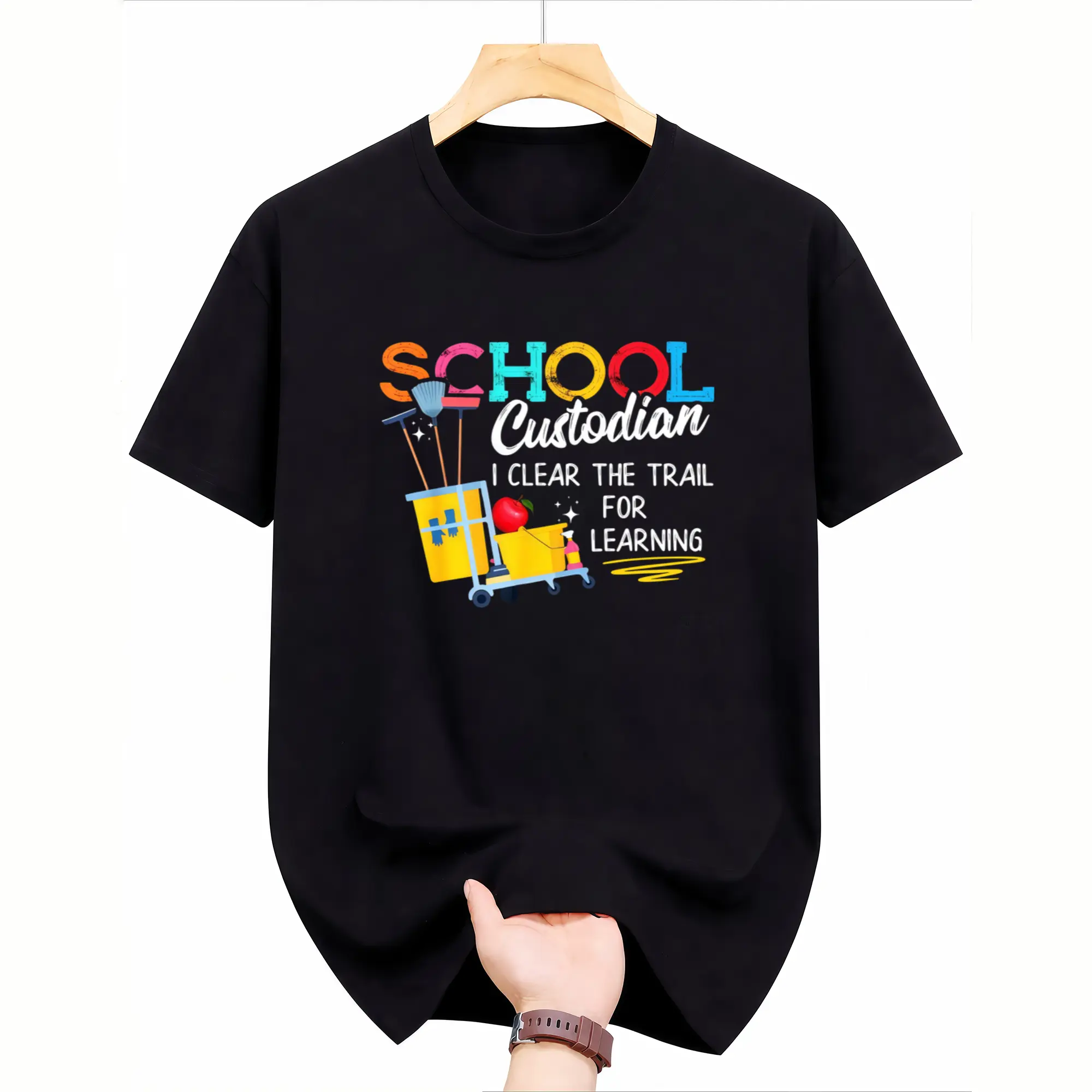 2026 Summer Short-Sleeved Printed T-Shirt Made of Pure, Designed for Both Men And Women, Celebrating Janitors And Custodians in The  Learning Community