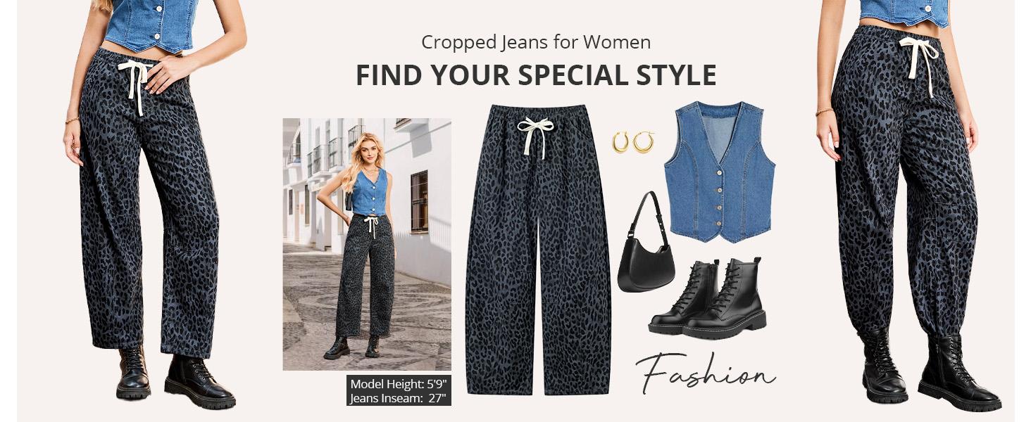 【GRAPENT Barrel Jeans Collection】Women's High-Waisted Stretchy Leopard Print Pull-On Cropped Ankle Denim Bottoms, Stylish Women's Wear for Early Fall Backtoschoolshopping, Women's Fashion Essential 【GRAPENT Barrel Jeans Collection】Women's High-Waisted Stretchy Leopard Print Pull-On Cropped Ankle Denim Bottoms, Stylish Women's Wear for Early Fall Backtoschoolshopping, Women's Fashion Essential