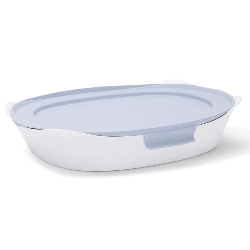 Rubbermaid DuraLite Glass Bakeware 2.5 Qt Baking Dish with Lid White Shatter Resistant Multi Purpose Casserole Cake Pan Dishwasher Safe