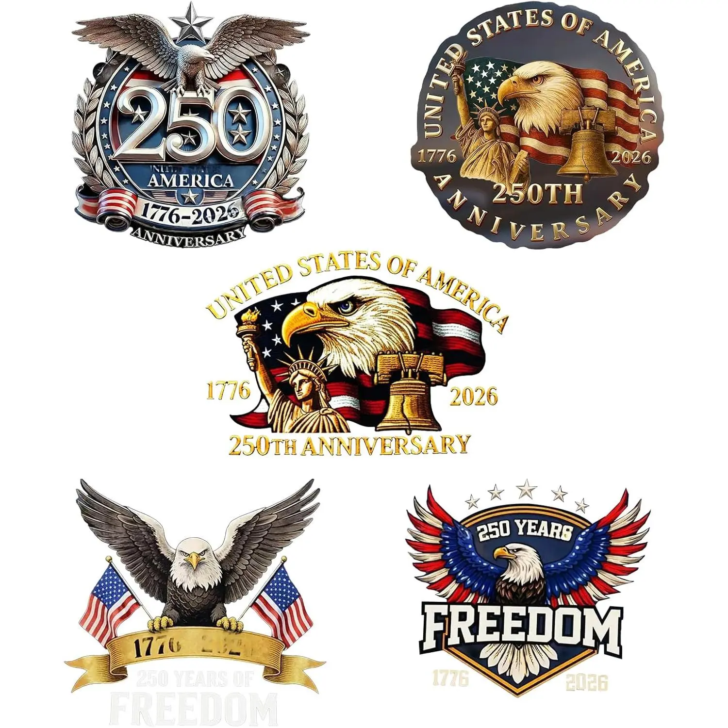 5 Pcs 250 Anniversary USA Stickers,America 250 Stickers for Car,Truck,SUV,Patriotic Stickers